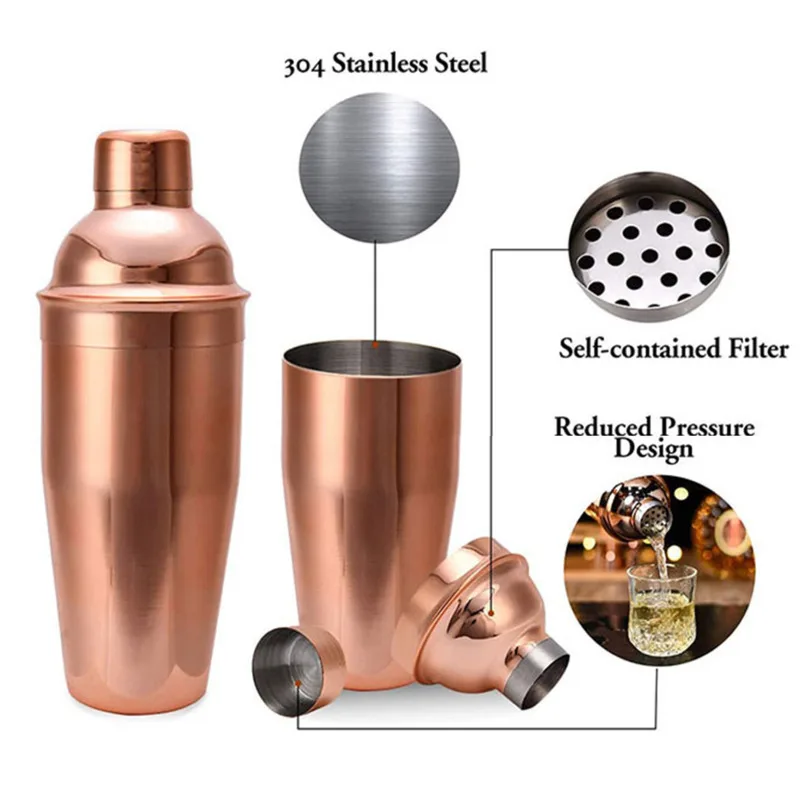 750ml Bartender Kit Stainless Steel Cocktail Shaker Bartender Tool Set Professional Mixology Shaker Bar Nightclub Kit Gifts New