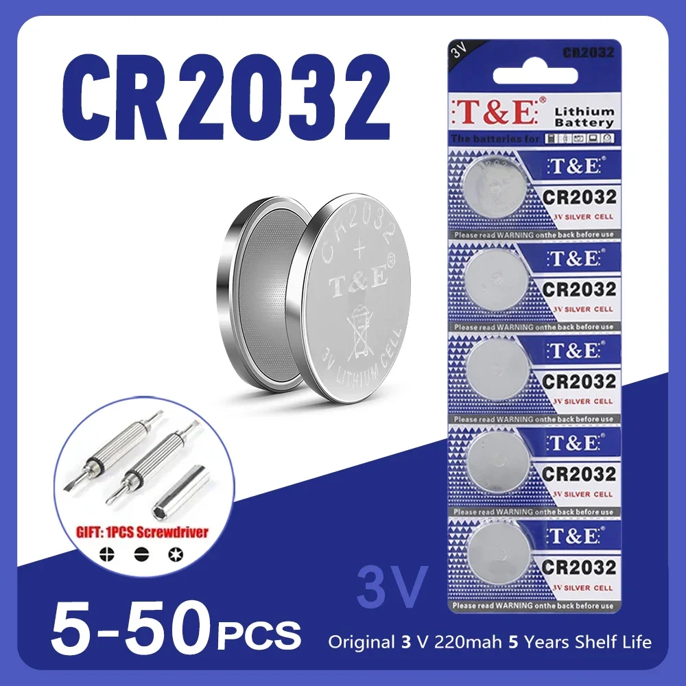 5-50pcs CR2032 3V Lithium Button Battery, DL2032 ECR2032 Compatible with Watch, Toy, Car Key & Remote Control Calculator