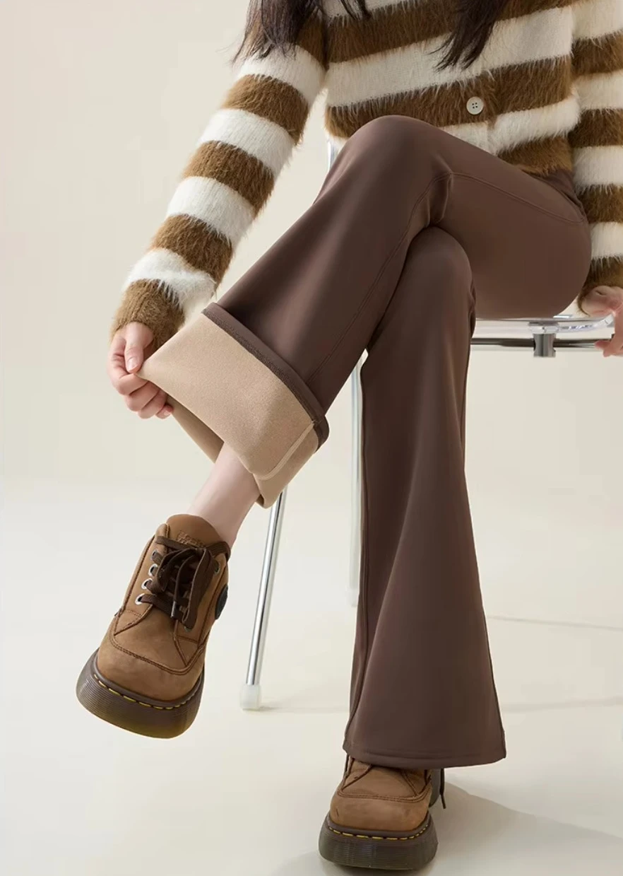 Winter-Leggings mit hoher Taille und ausgestelltem Bein für Damen, mit Fleece-Futter, Bauchkontrolle, Po-Lifting-Effekt, Yoga-Hose, dehnbare Freizeithose, Damenbekleidung – Detail 4