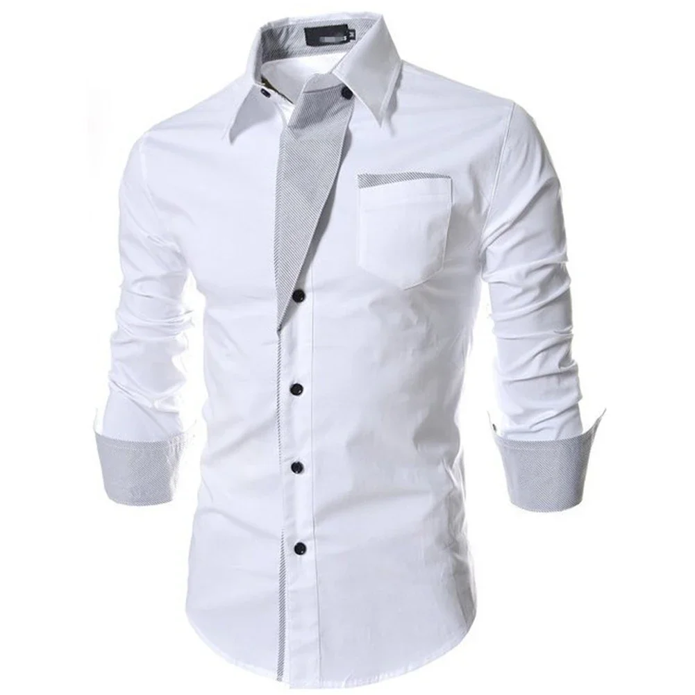 Dress Mens Shirt Slim Solid Appointments Formal Shirts Long Sleeve Office Polyester Business Button Down Casual