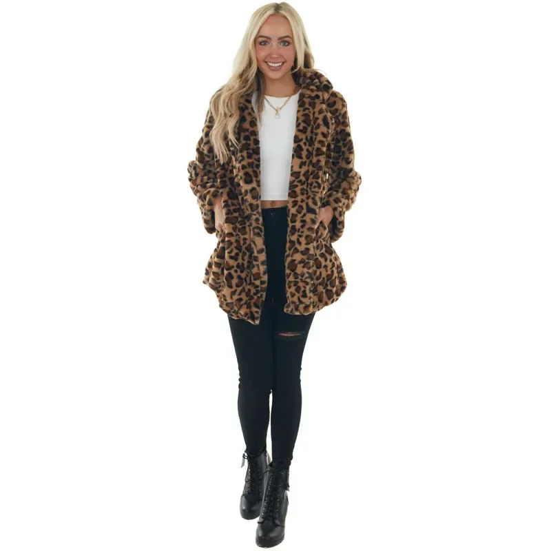 Kunst pelz Mantel Frauen Wintermantel Wolle Leoparden jacke Streetwear warme Jacken Mode elegante Damen Langarm mäntel Parkas