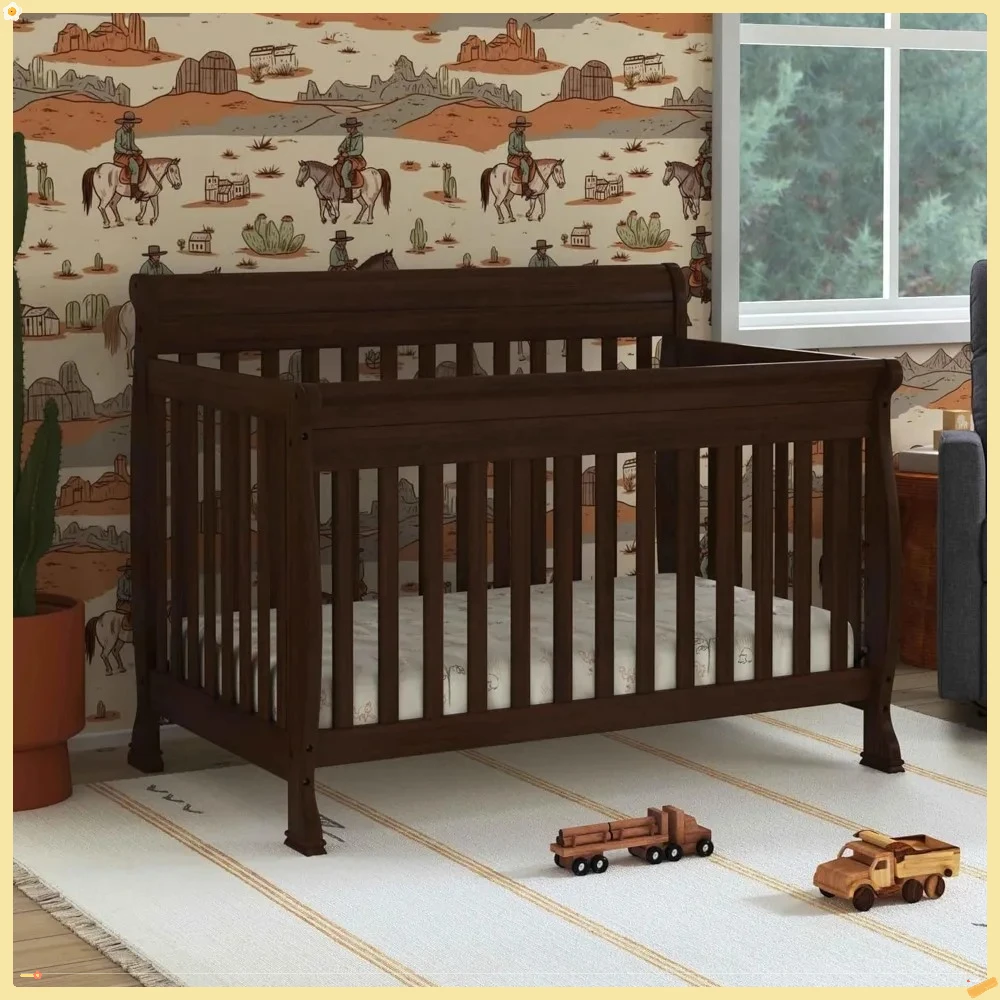 4-in-1 Convertible Baby Crib with Wooden Toddler Bed, Daybed & Full-Size Bed Conversion - Easy to Assemble