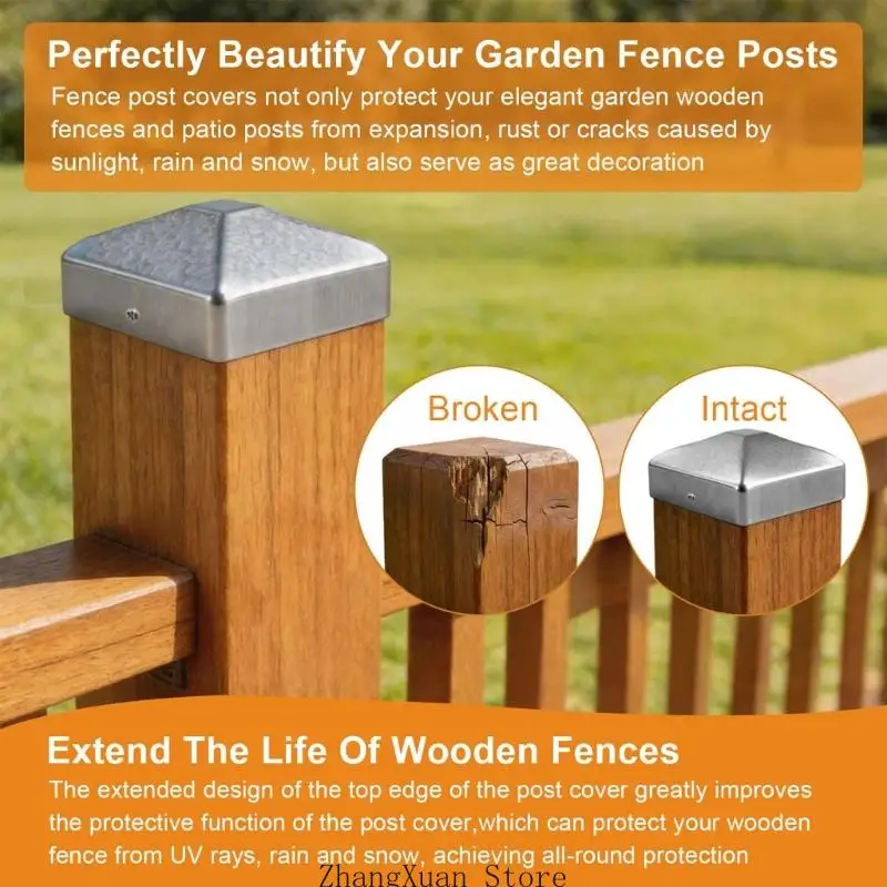 Square Post Trim Set Galvanized Metal Fence Post Cap with Sloped Top and 7.1cm Inside Size for Deck Railing Use 3XUF
