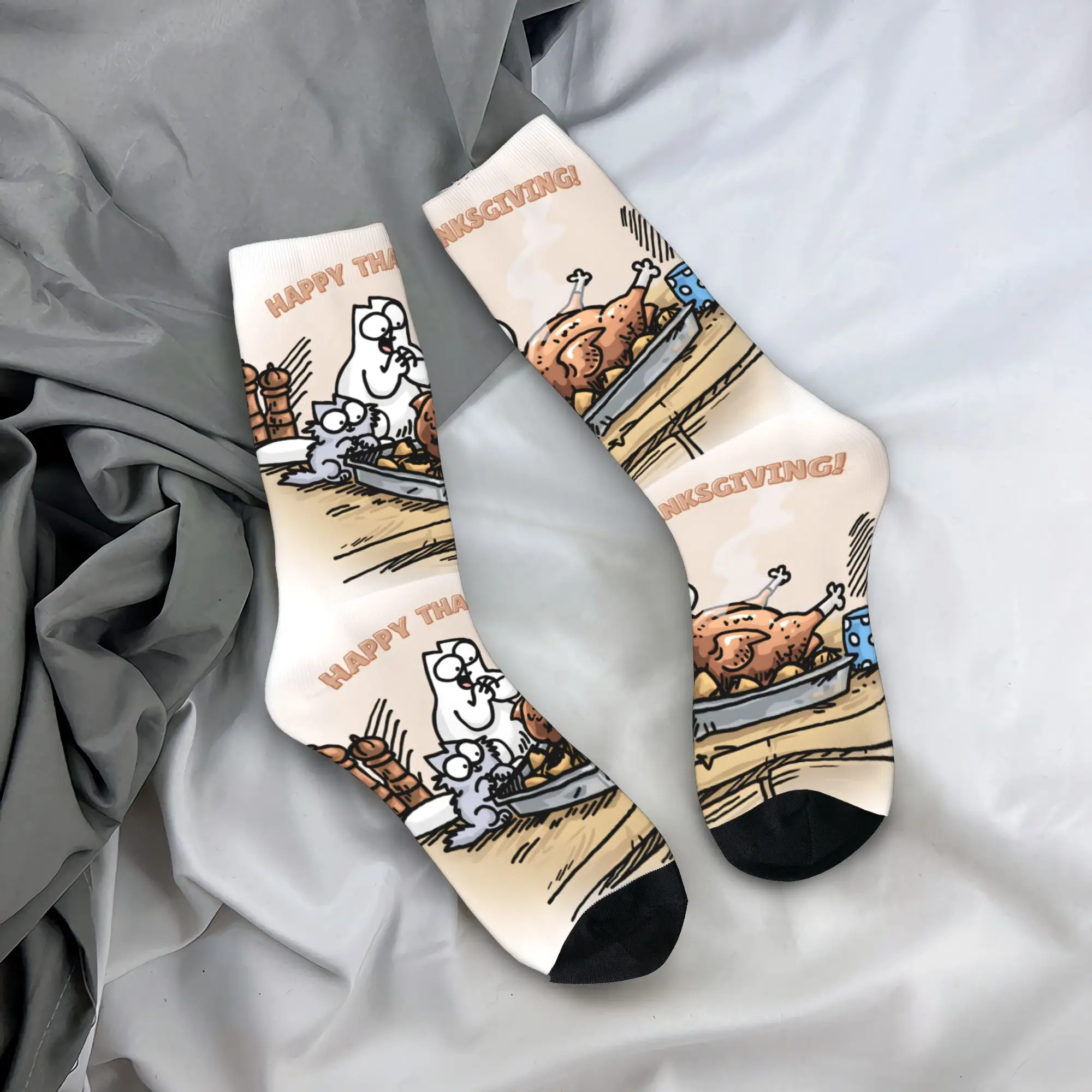 

Носки с изображением кота-семонов, зимние милые чулки, забавные мужские качественные носки, противоскользящие носки для бега с графикой