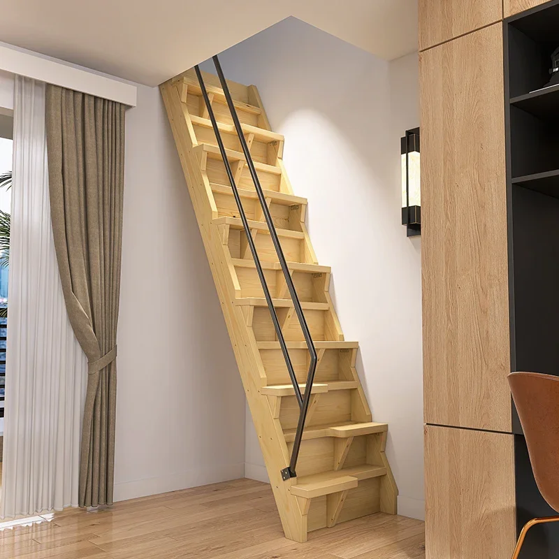 Imported solid wood loft stairs small apartment Chinese simple indoor ladder small space duplex apartment hand-customized