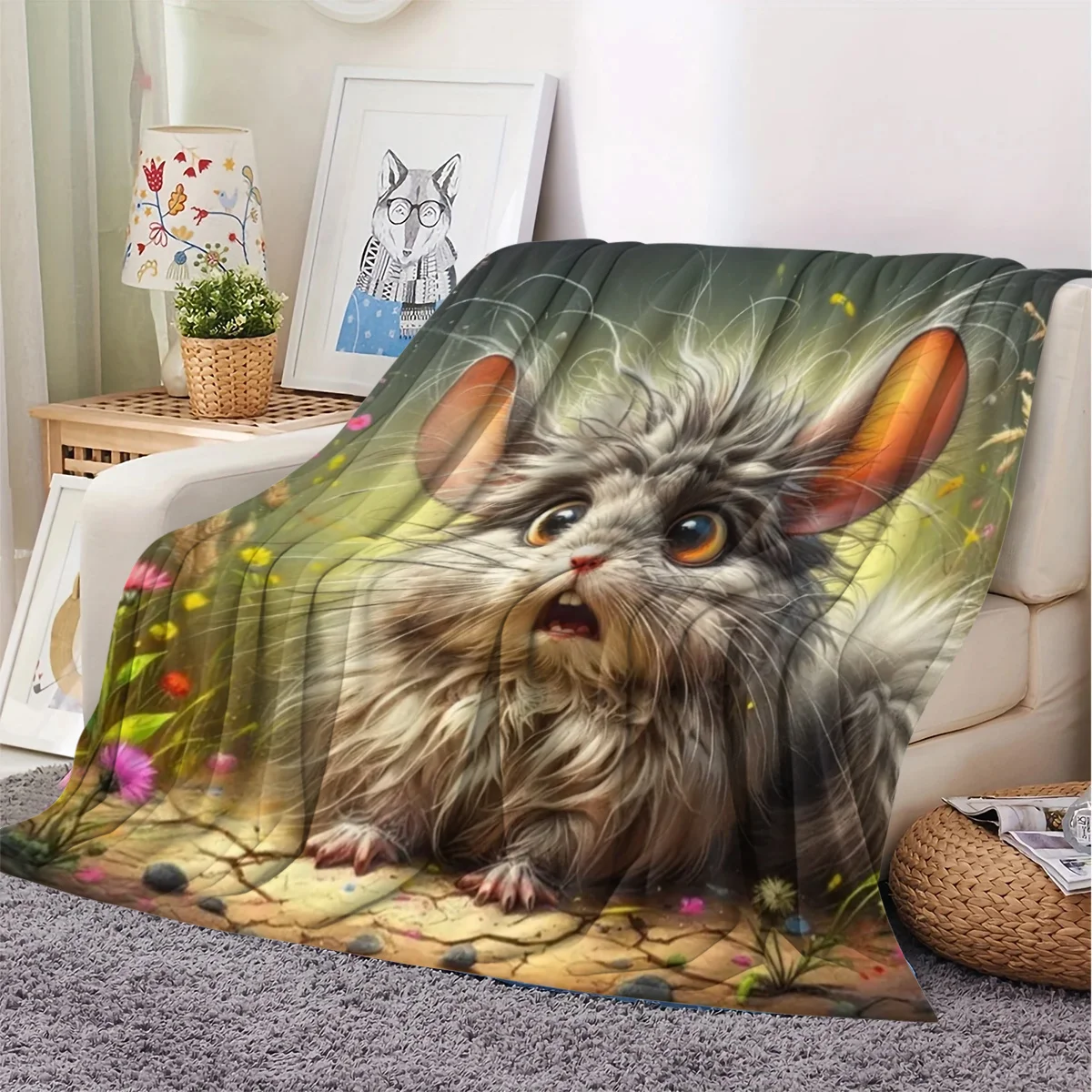 A Soft And Warm Fleece Blanket with a Mouse Pattern, Perfect for Use on The Sofa, for Home Relaxation, As an Air Conditioning Bl