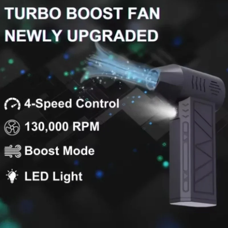 Пылесос со сжатым воздухом 130000 Беспроводной мини-турбореактивный вентилятор об/мин, электрический 3-ступенчатый турбореактивный вентилятор, скорость вентилятора, перезаряжаемый с подсветкой
