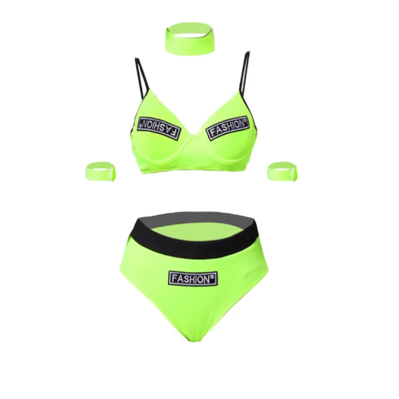 Woman Group Performance Costume Sporty Hip-Hop Street Dance Clothes Fluorescent Green Top Shorts Hat Bum Bag Sexy Nightclub Set