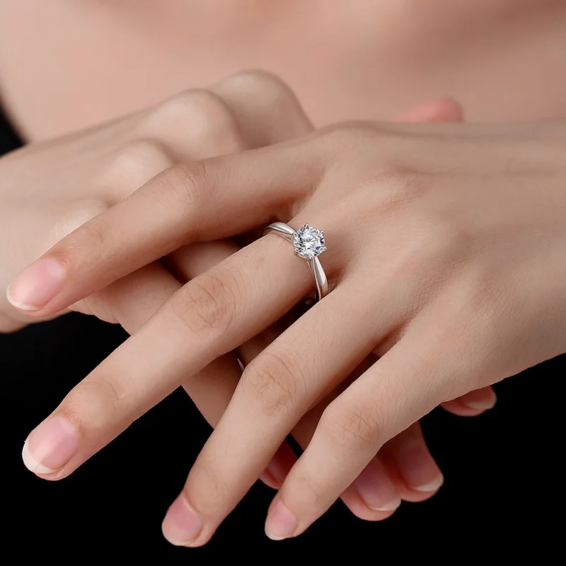 YINHED Classic Six-Claw Solitaire Moissanite Diamond Wedding Engagement Rings for Women Pure 925 Sterling Silver Fine Jewelry