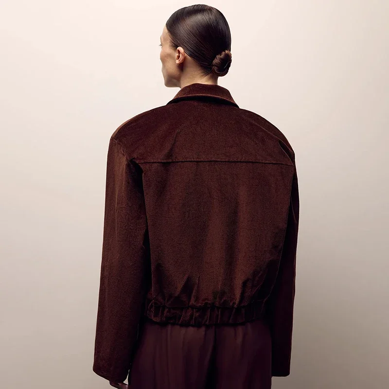 Retro Brown Lapel Jackets Women's Retro Lapel Zipper Long Sleeves Loose Coat Autumn Winter New Leisure Commuting Jacket