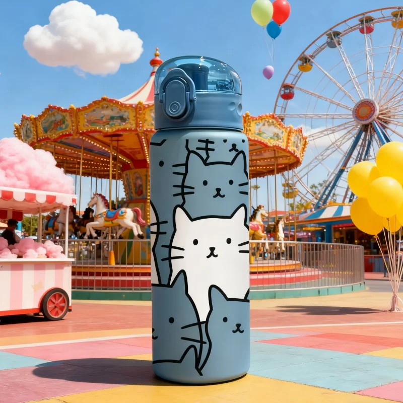 3D Printed Cartoon Cat 780ML Water Bottle – Durable, PVC-Free & Leak-Proof (Matte Finish + Carry Loop) for Holidays image 5