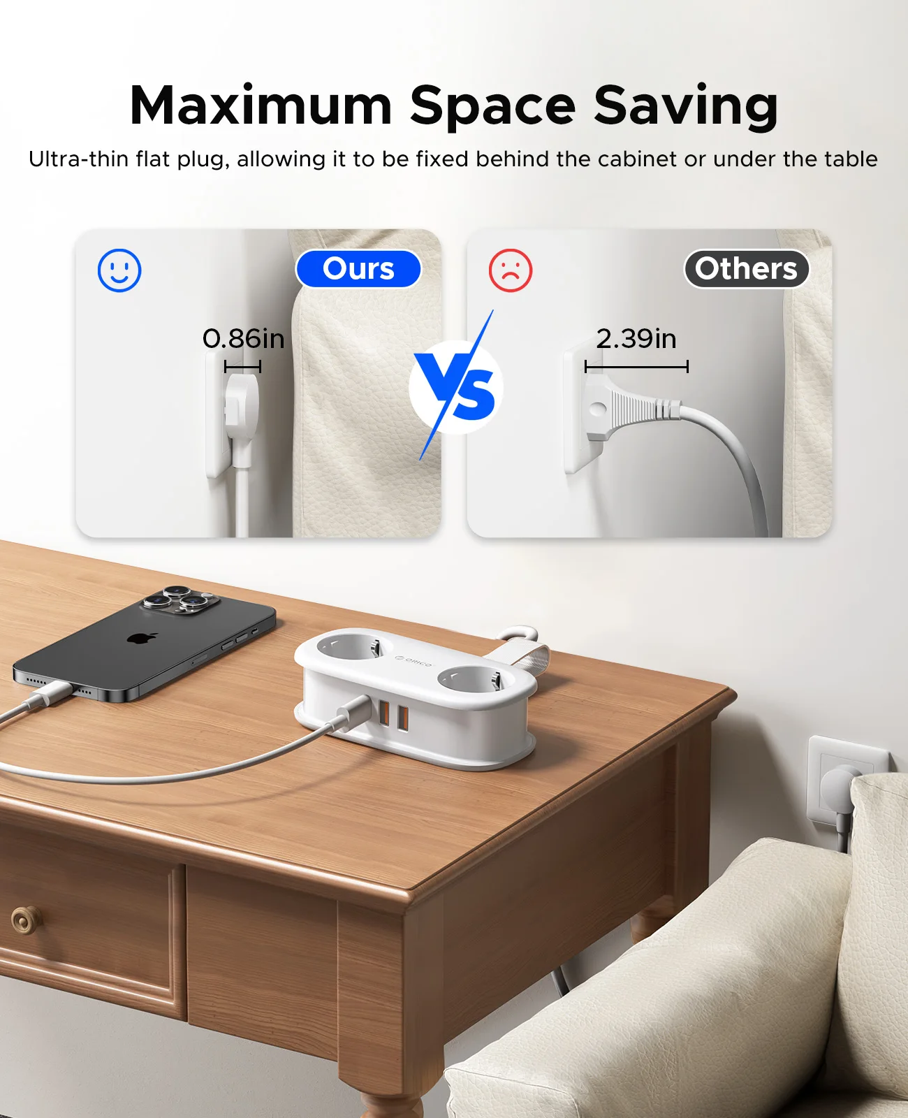 ORICO AP3 الاتحاد الأوروبي التوصيل 20 واط PD قطاع الطاقة 2AC منافذ 2USB 1Type-C 1.53 متر سلك تمديد كهربائي شحن سريع للمنزل/السفر