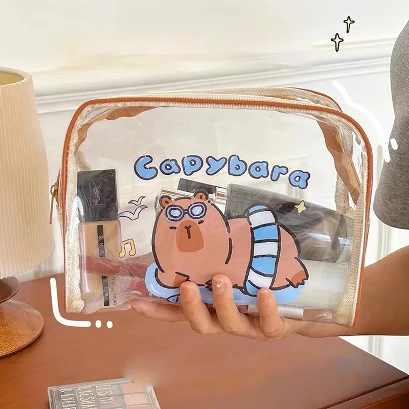 

Cartoon Capybara Cosmetic Storage Bag Transparent Cute Design PVC Zipper Waterproof Large Capacity Storage Bags Clear Pouch