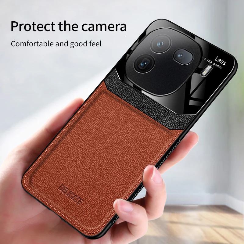 Luxury Acrylic Leather Case For VIVO IQOO 12 Pro IQOO12Pro Camera Protect Phone Cover for VIVO IQOO12 Pro Silicone Frame Coque