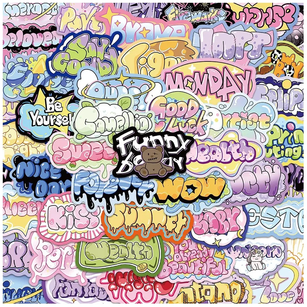 

10/30/50pcs Y2K Cute Words Stickers Aesthetic Kawaii Girls Kids Decoration Decals Toys Vinyl DIY Scrapbooking Phone Stationery