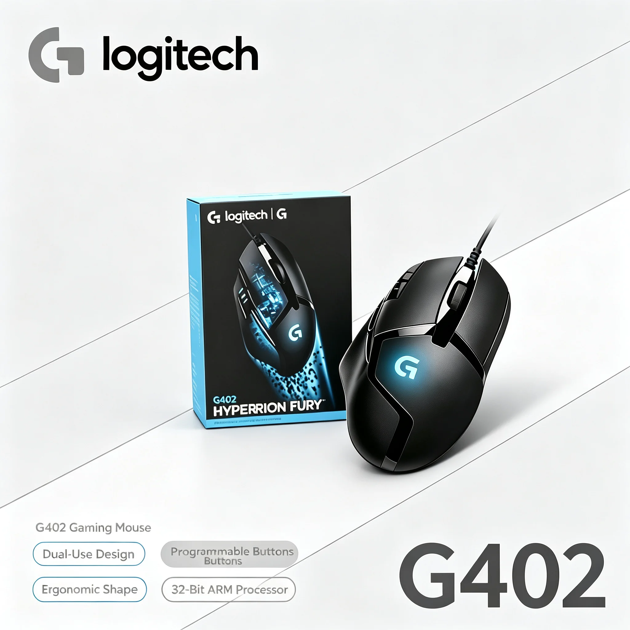 Hyperion Fury Logitech G402 Wired Gaming Mouse 8 Programmable Macro Buttons RGB Lighting For PC Gamer