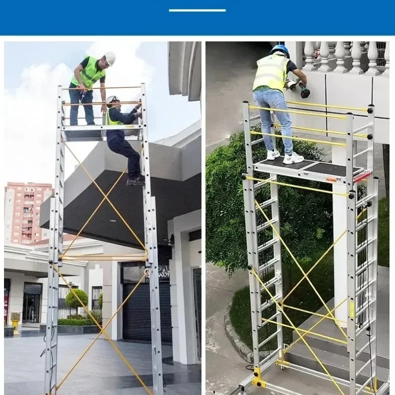 アルミ合金製足場 移動式伸縮足場 工場折りたたみ式エンジニアリングラダー プラットフォームとペダルアクセサリー