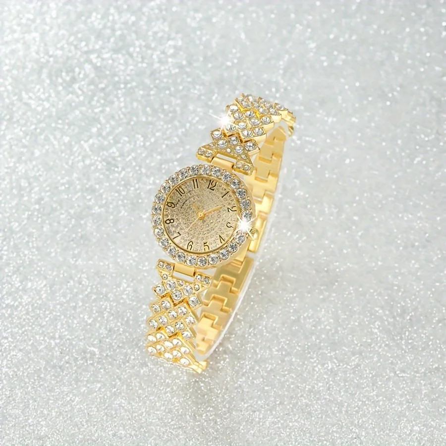2pcs and 1pcs Elegant Crystal Watch Stainless Steel Fashion Simple Luxury Full Crystal Bracelet Quartz Watch image 5