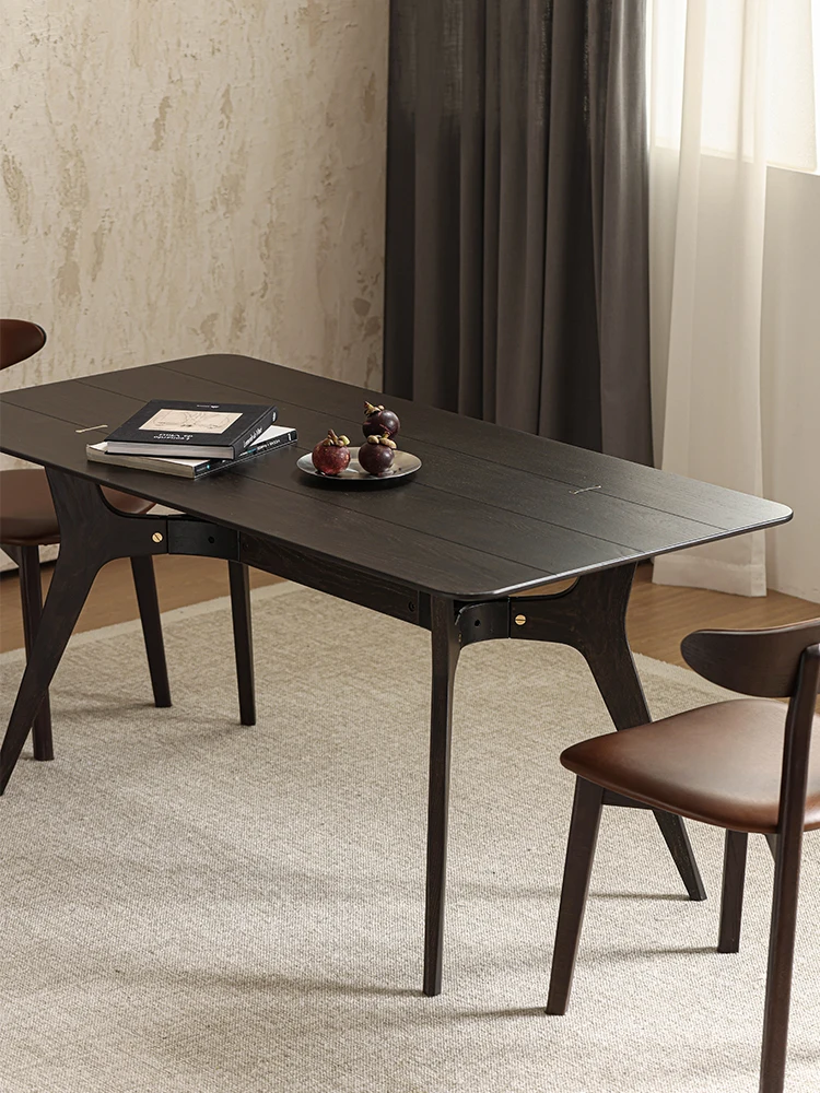 Nordic light industrial style cast iron imported solid oak smoke color dining table bench