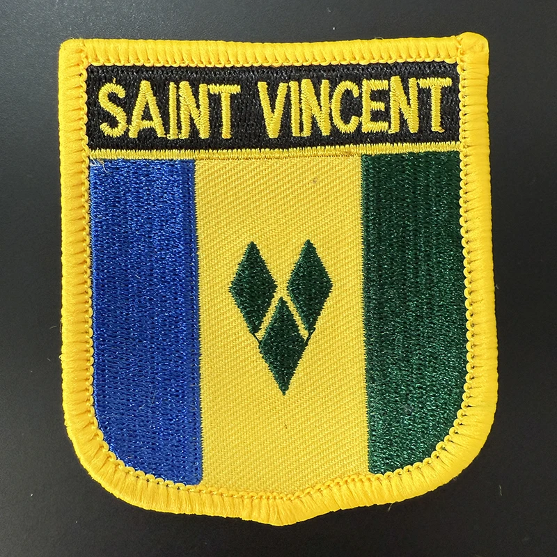 7*6cm Saint Vincent  Flag Shield Shape Iron on Embroidery Patches Saw on Transfer Patches Sewing Applications