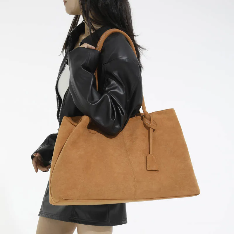 Women Suede Tote Bag Solid Color Shoulder Bag Large Capacity Handbags Trendy Satchel Bags Work Travel Shopping Commuter Tote Sac