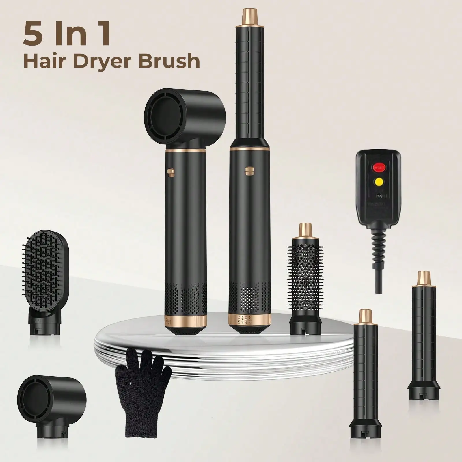 

2026 New Upgraded 5-In-1 Black Gold Hot Air Brush Styler, 800W High Power Hair Dryer & Volumizer For Straightening And Curling