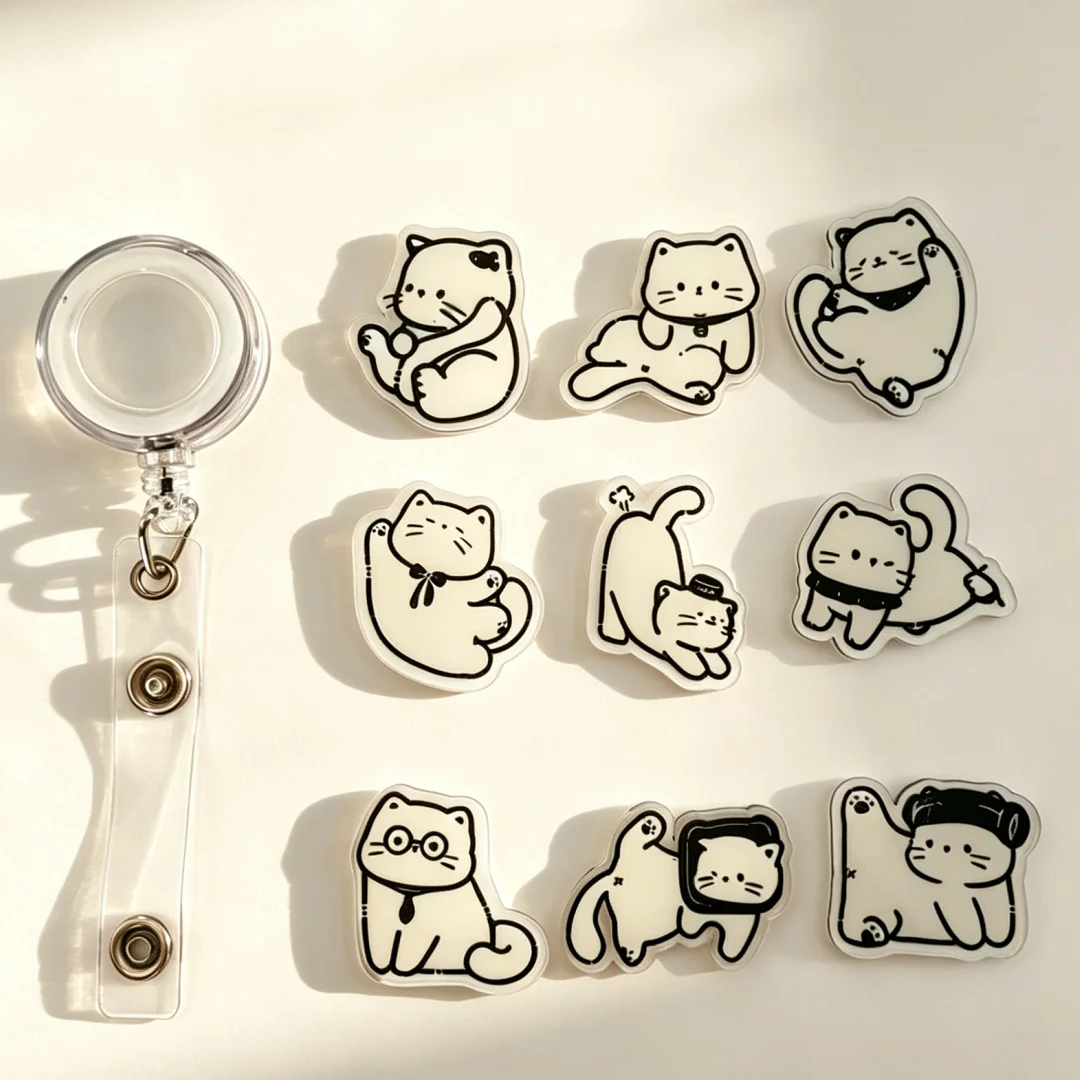 1 Piece Acrylic Retractable Nurse Badge Reel Cute Anime Cat Student Doctor ID Card Holder Keychains Lanyard
