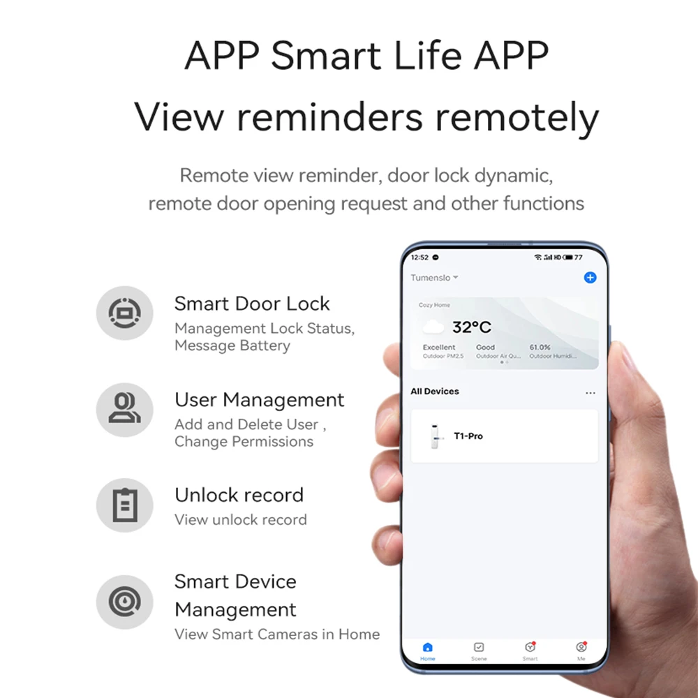 Tuya APP WIFI Smart Door Lock Intelligence Lock Biometric Fingerprint Smart Keyless Access Password IC Card Smartlife