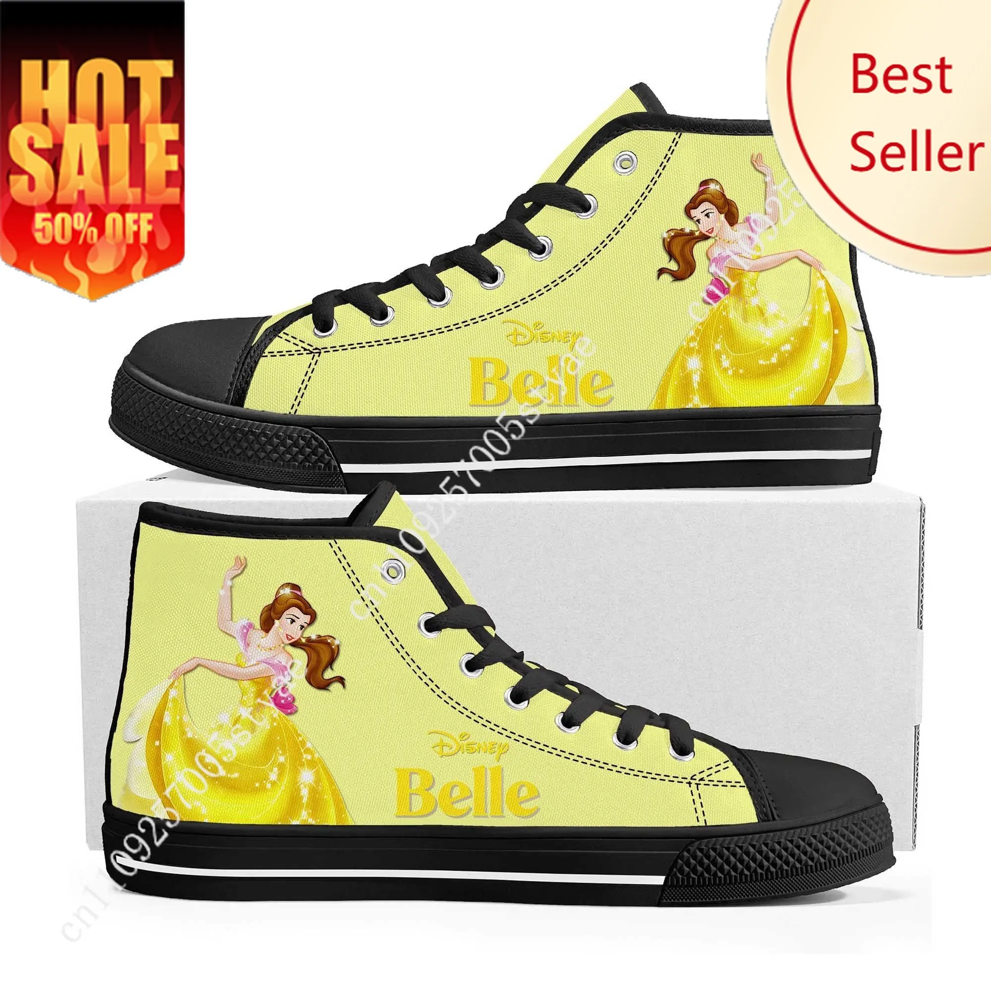 

Belle High Top Sneakers Disney Cartoon Movie DIY Decorate Shoes Design Your Photo Party Holiday Gifts Custom Shoe