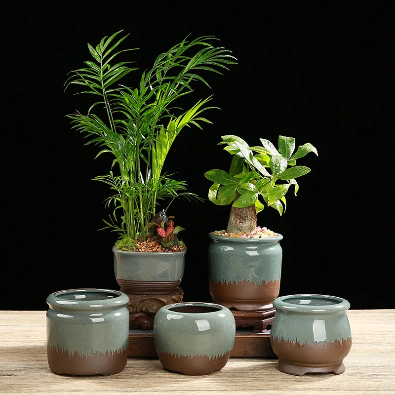 

Creative Ceramic Flower Pot Ge Kiln Green Plant Flower Pot Simple Chinese Style Retro Succulent Purple Sand Flower Pot