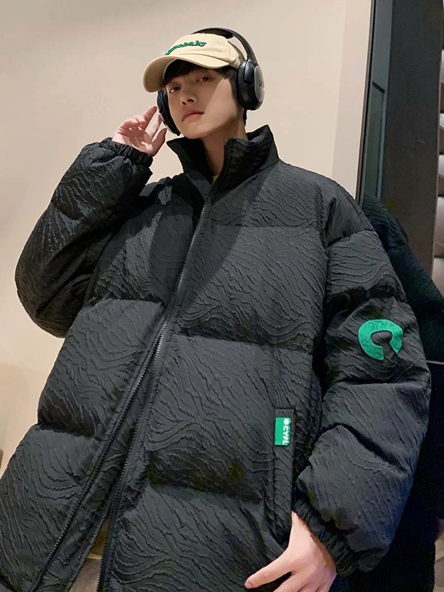 

American Sle Men's Oversize Casual Cotton Jaet Winter Thiened Durable Zipper Closure Geometric Pattern Waterproof