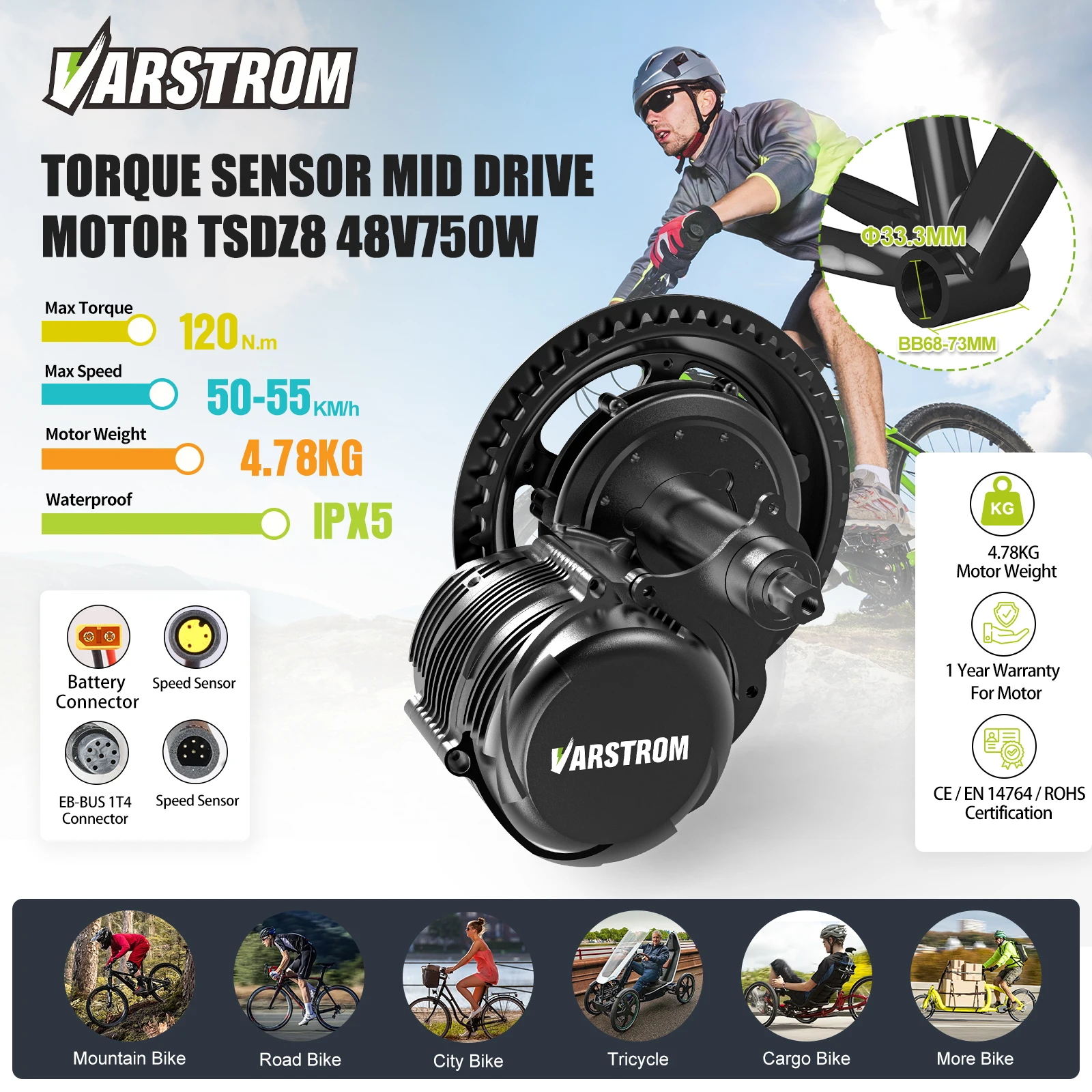 [USA Stock ] Tongsheng 750W TSDZ8 TSDZ16 1000W TSDZ2B 250W 500W Mid Drive Motor Torque Sensor EBike kits Conversion Bike Engine