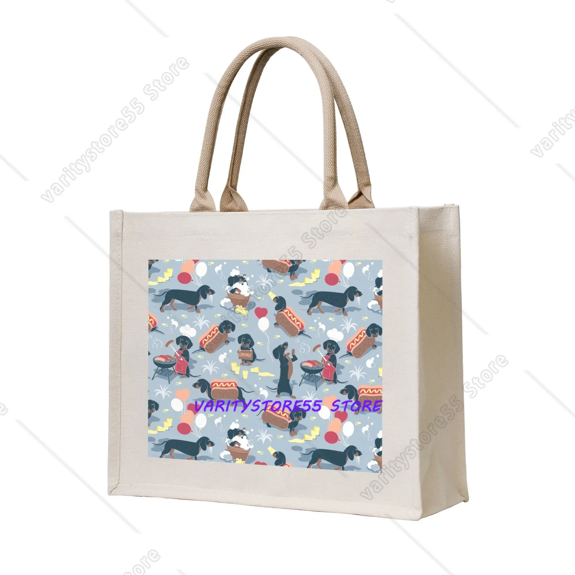 Funny Print Dachshund Dogs Shopping Tote Bag Portable Shoulder Shopper Sausage Wiener Badger  Handbag