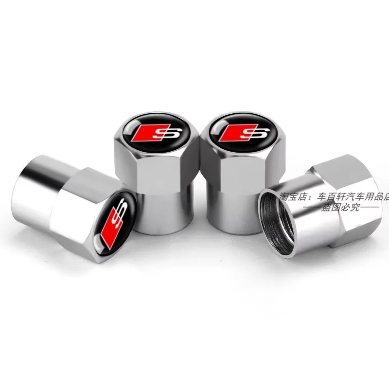 4Pcs Aluminum Car Wheel Tire Air Valve Caps Dust Cover with Color Brand Logo for AUDI RS S SLINE A4 A3 A6 Q3 quattro Q7 TT B8 8P