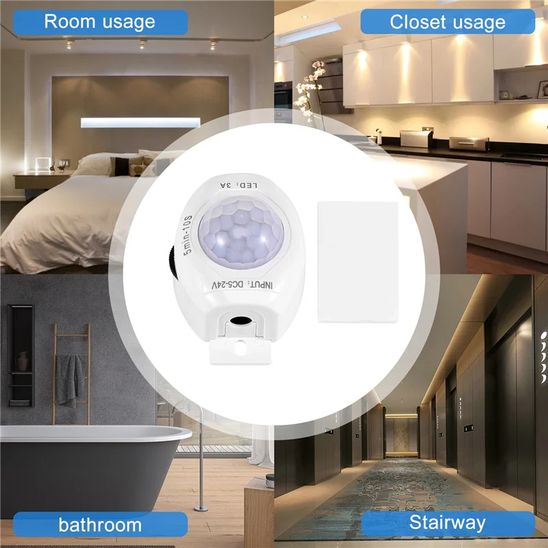 A61Z Deals PIR Infrared Motion Sensor Detector DC5-24V Auto On Off Timer Switch Home LED Light Body PIR Motion Sensor Lamp(White