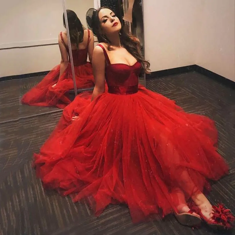 

Red Short A-line Prom Formal Dresses Spaghetti Straps Sweetheart Corset Women Evening Party Gowns Arabic Robe De Soiree