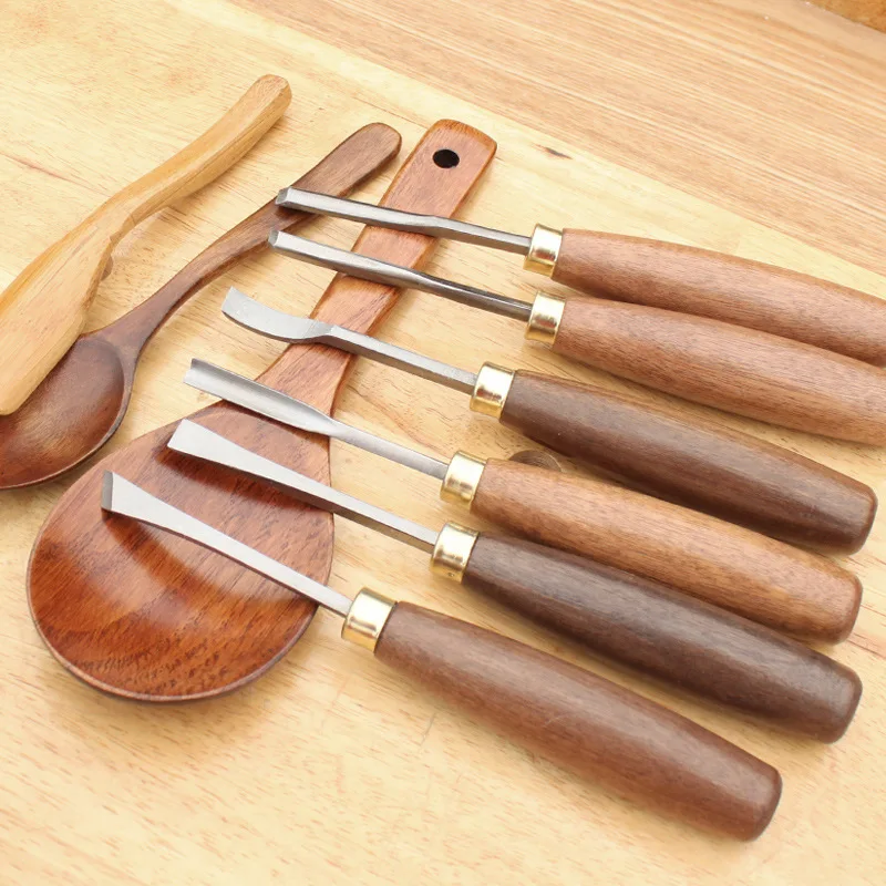 6/12Pcs Wood Chisel Set Walnut Handle Woodcarving Spoon Cutter Carpenter Tools Carving Knife Woodworking Hand Carving Tool Set
