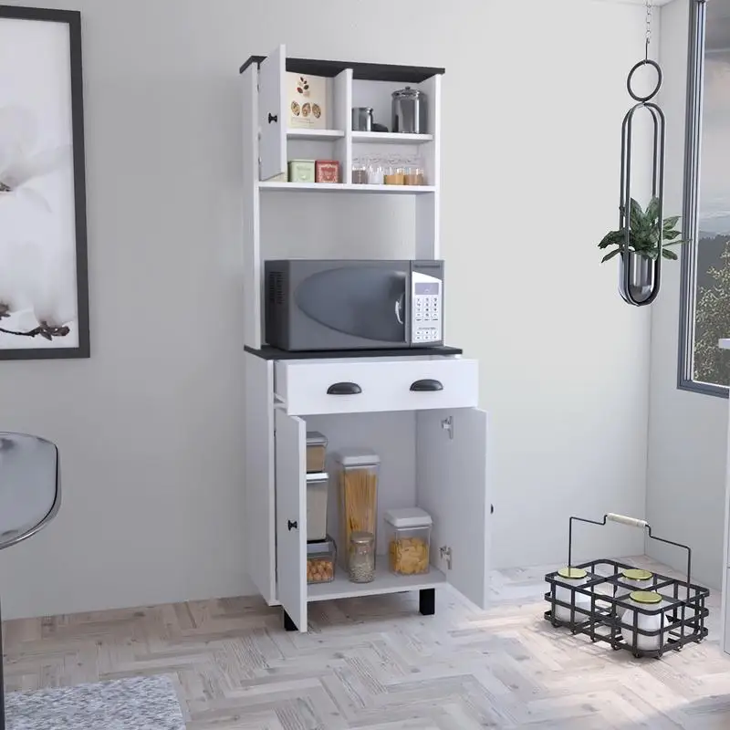 مخزن المطبخ مع خزائن ورفين مفتوحين ودرج للتخزين والتنظيم #4