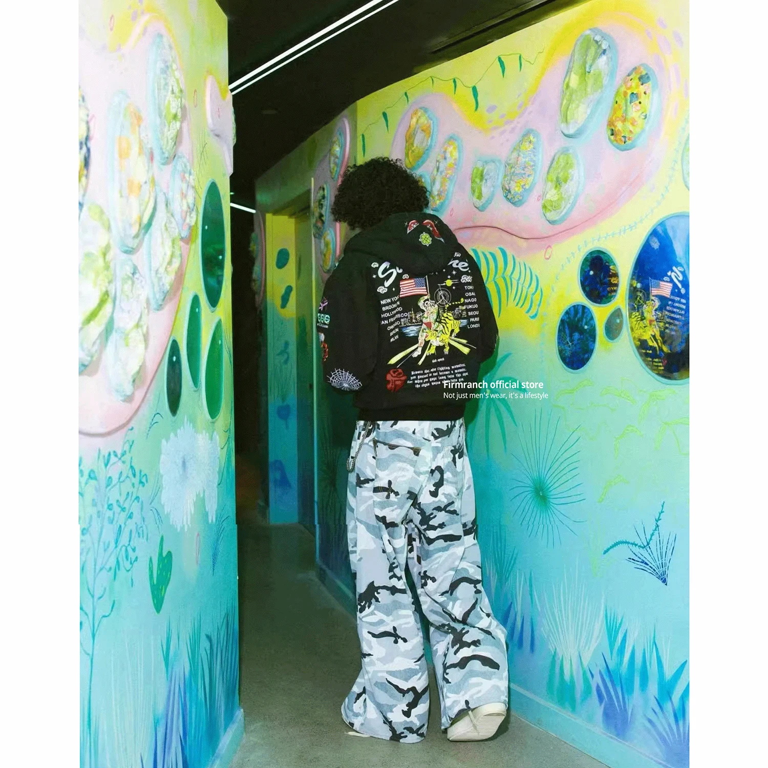Firmranch 2025 New Oversized Baggy Jeans For Men And Women Streetwear Long Wide-leg Blue Camouflage Big shape Denim Pants