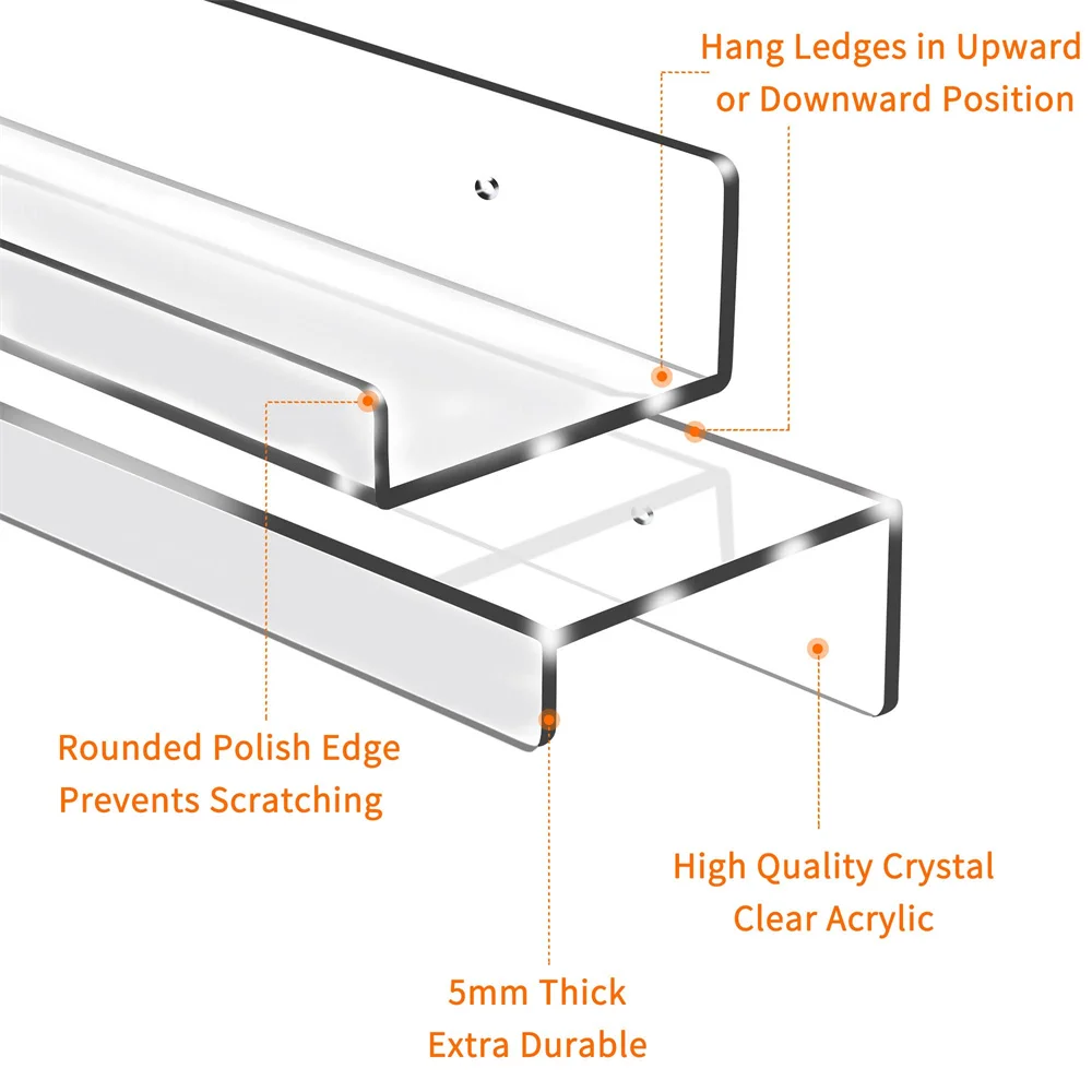 Floating Shelves Clear Acrylic Shelves Invisible Floating Wall Ledge Thick Shelves Wall Mounted Bathroom Kitchen Organizer