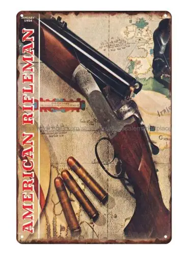 American Riflemen 1954 ammo gun firearms rifle tin sign at home decor store