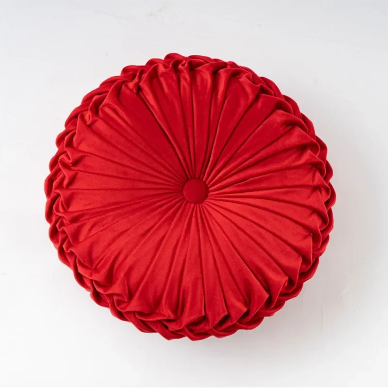 Velvet Pleated Pumpkin Cushion Headboard Lumbar Bolster Bay Pouf Sofa Balcony Office Cozy Home Decor Daily Indoor Soft Rest Item
