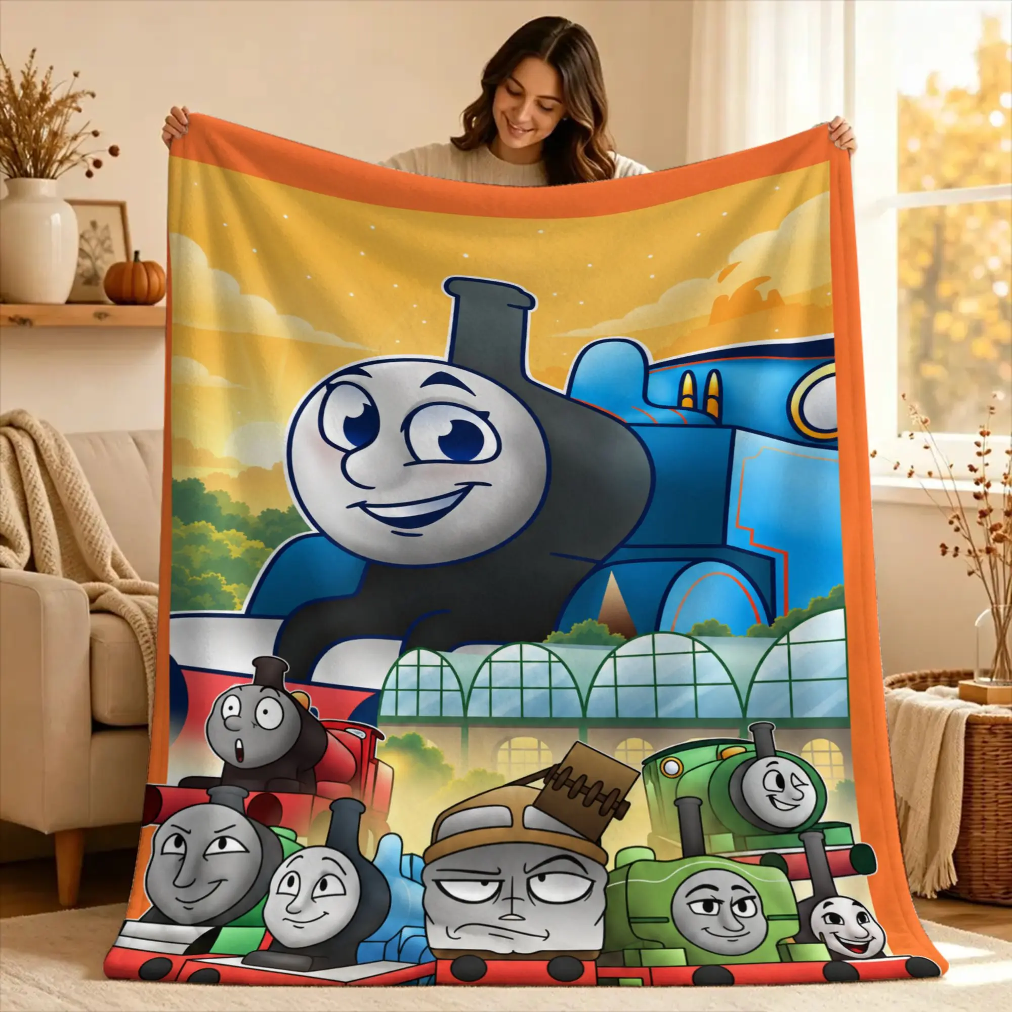 T-Thomas The Train Friends Warm Blanket  Decorative Plush Bedding Throws Funny Couch Bed Flannel Bedspread Sofa Bed Cover