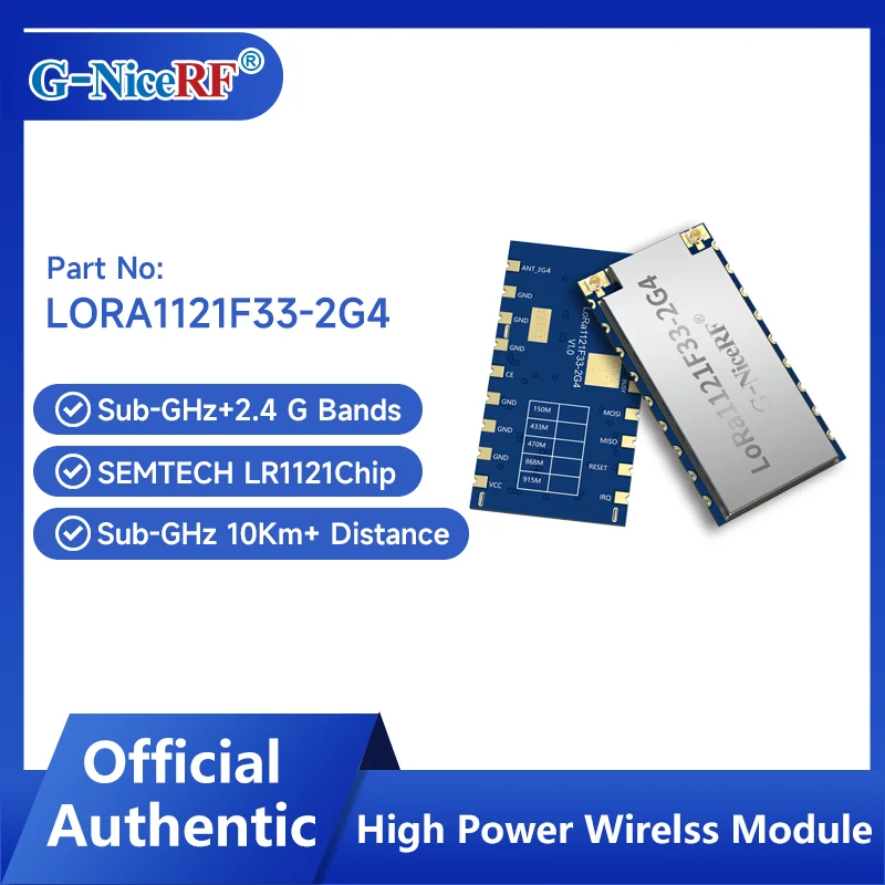 

G-NiceRF | 2PCS LoRa1121F33-2G4 High-Power 2W Wireless Communication Module LR1121 Chip