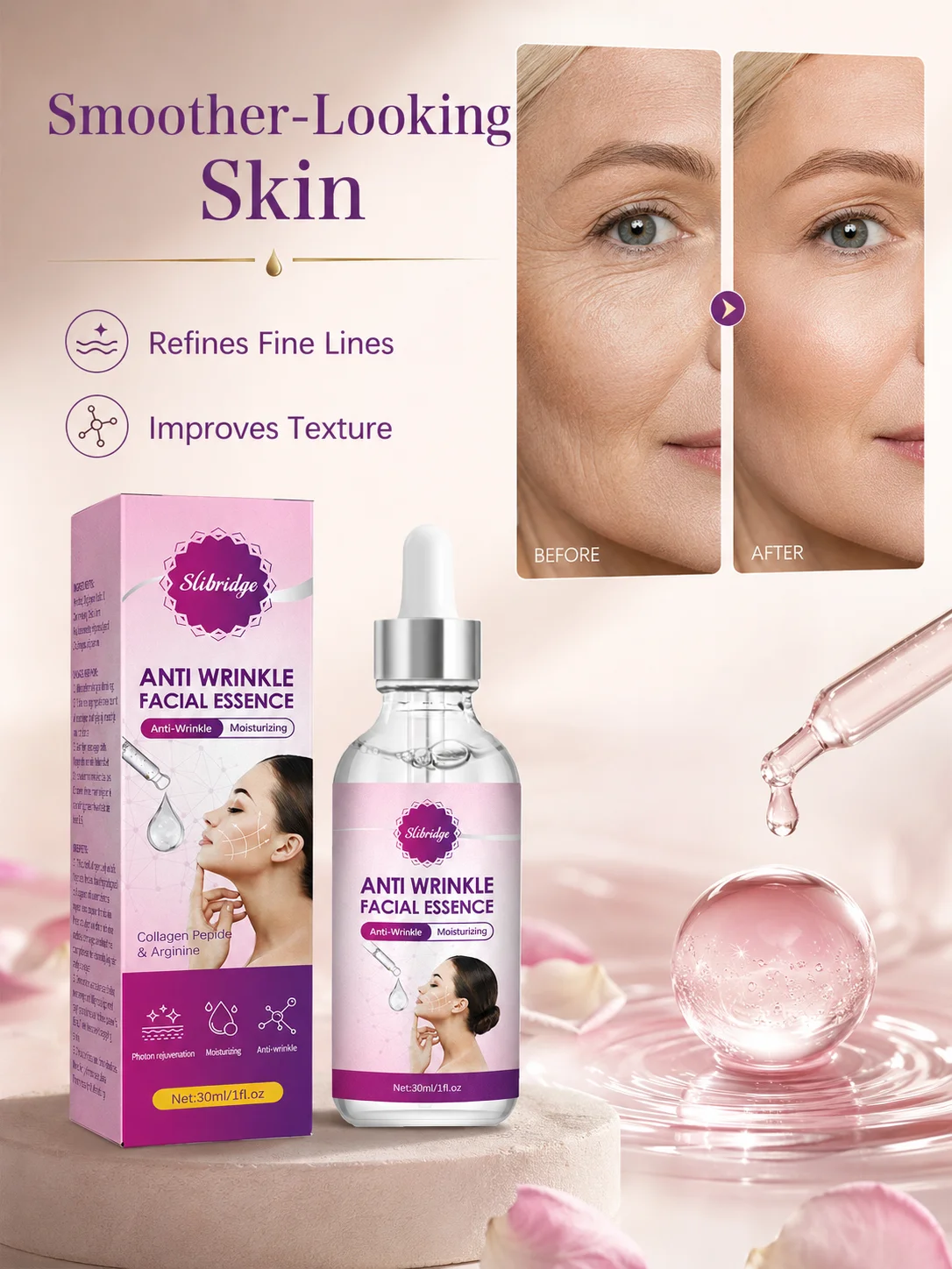 Anti Wrinkle Facial Essence Serum, Firming & Lifting Face Serum, Deep Moisturizing Skin Renewal, Collagen Peptide Facial Care