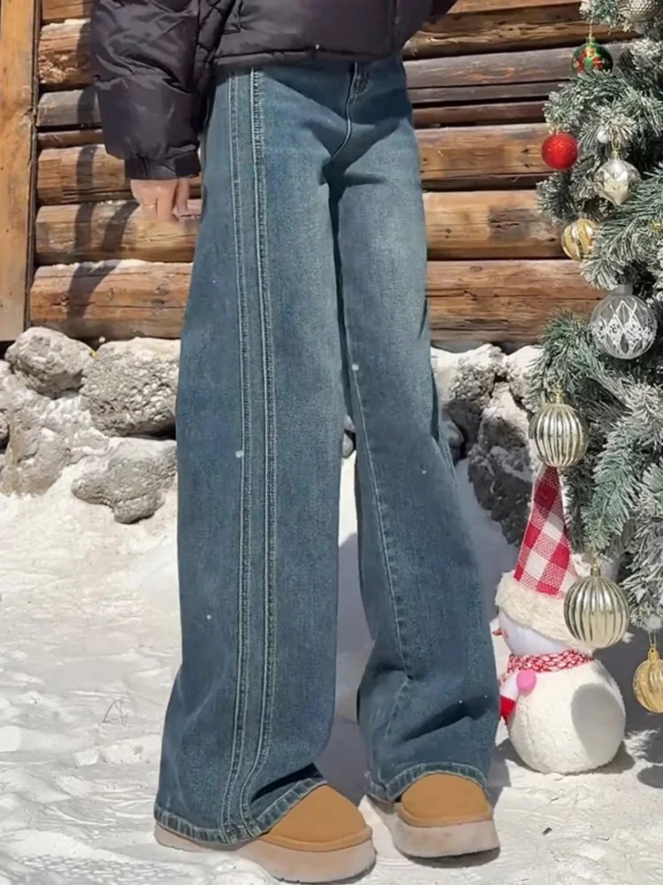 กางเกงยีนส์ทรงสลิมฟิตแบบเรโทร ผ้าเดนิม ผู้หญิง ฤดูใบไม้ร่วง ฤดูหนาว รุ่นใหม่ ไซส์พลัส ช่วยพรางหุ่น เอวสูง กระชับสัดส่วน