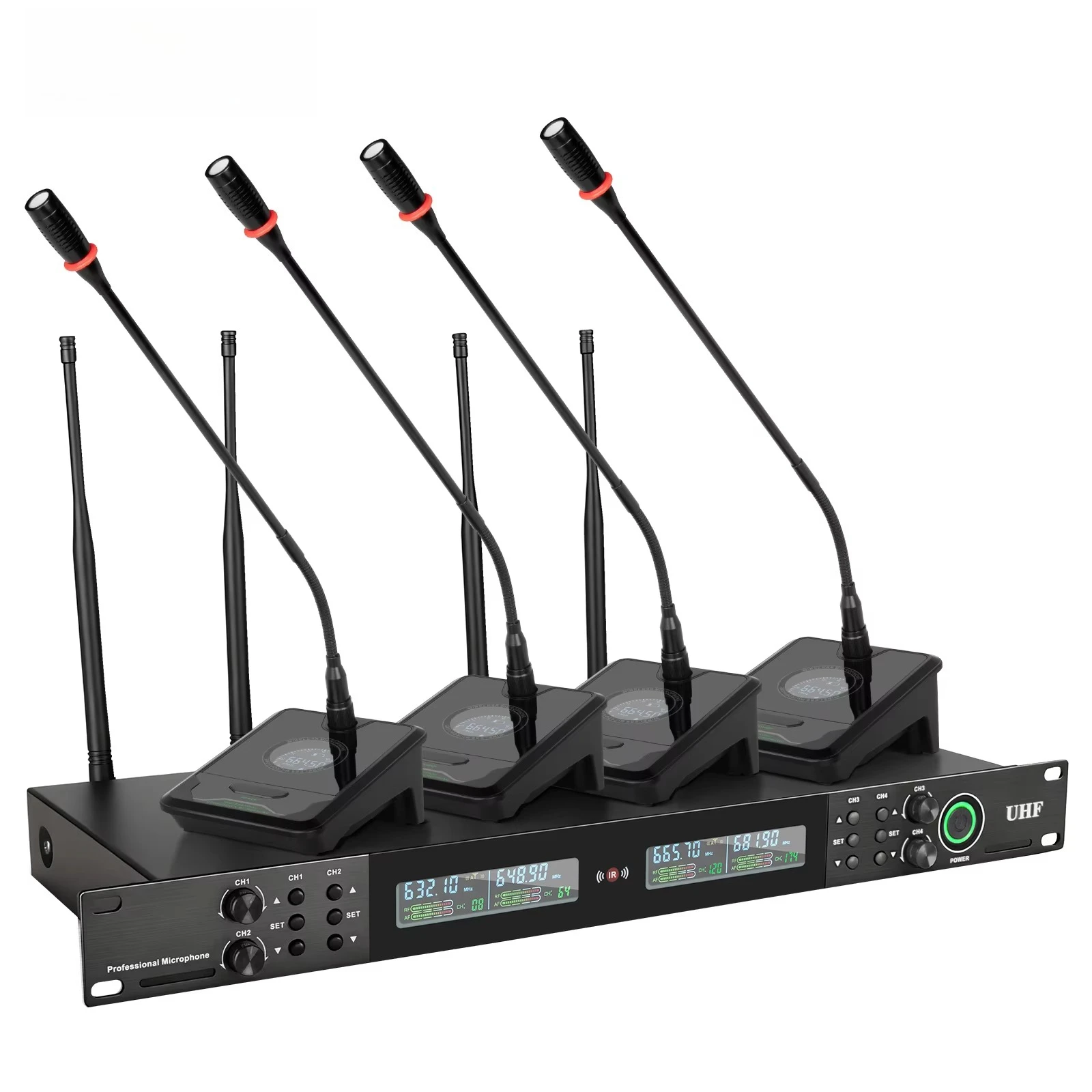 

OEM Professional Desktop Gooseneck Microphones UHF 4 Channel Wireless System For Conference Room Use
