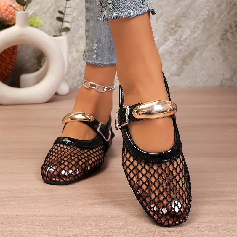 Women's Mesh Ballet Flat Sandals 2026 New Style Comfortable Round Toe Summer Trendy Breathable Casual Walking Sandals Selling