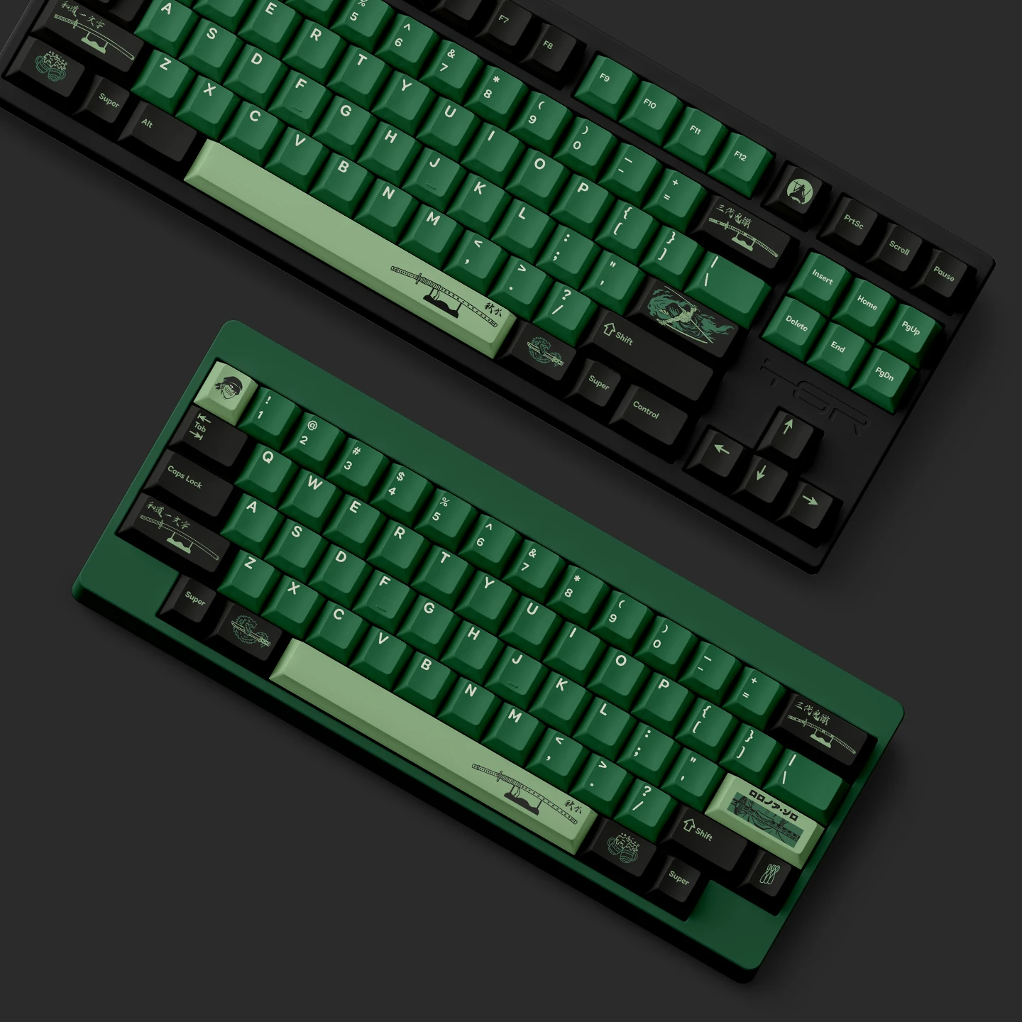 FBB Keycaps Japanese Anime Green Style For Cherry Profile Mechanical Keyboard Keycaps 60%, 75%, 80%, 96%, 100% Layout Key Caps