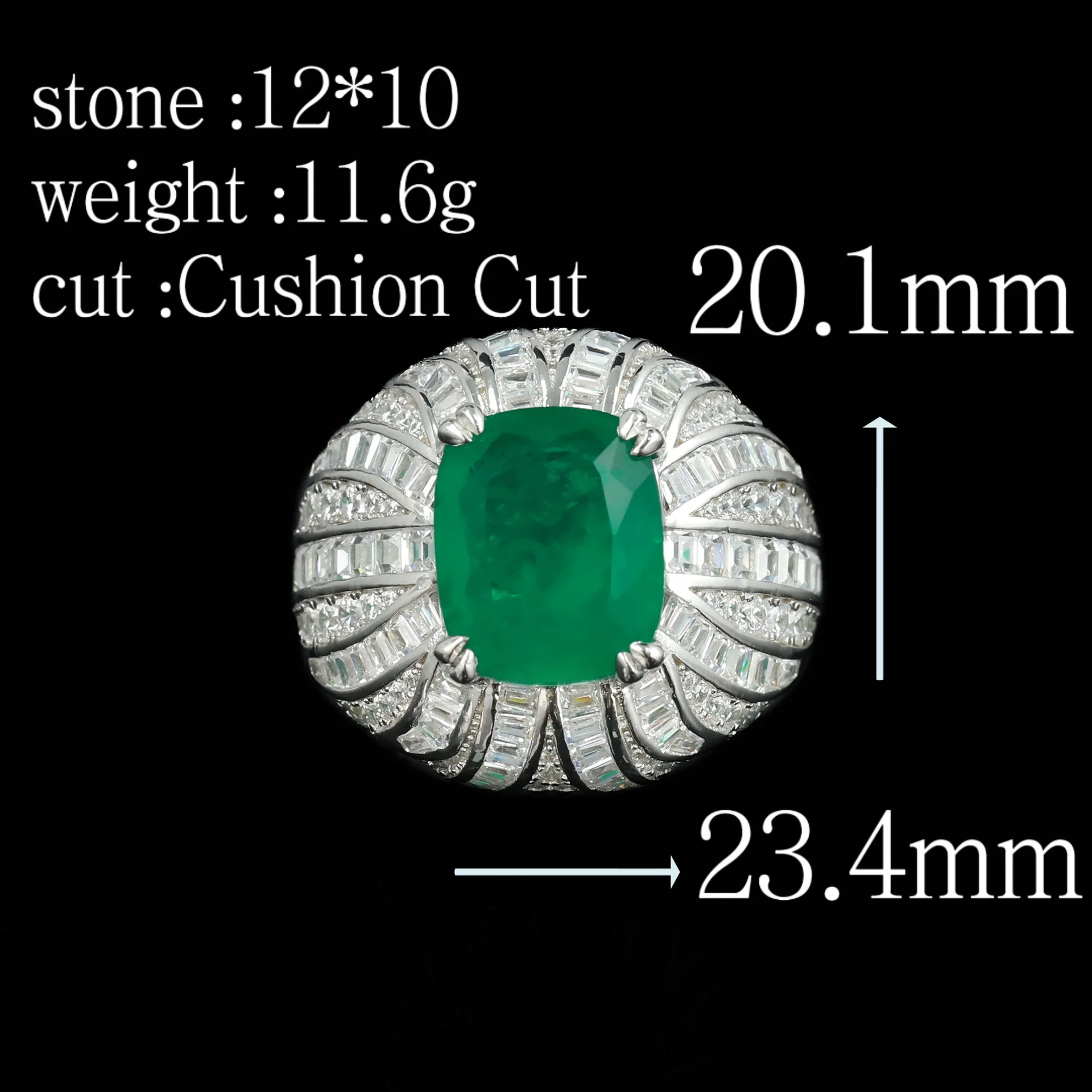 WUIHA Vintage 925 Sterling Silver Cushion Cut 10 * 12 MM Emerald High Carbon Diamonds Gemstone Wedding Engagement Ring Wholesale